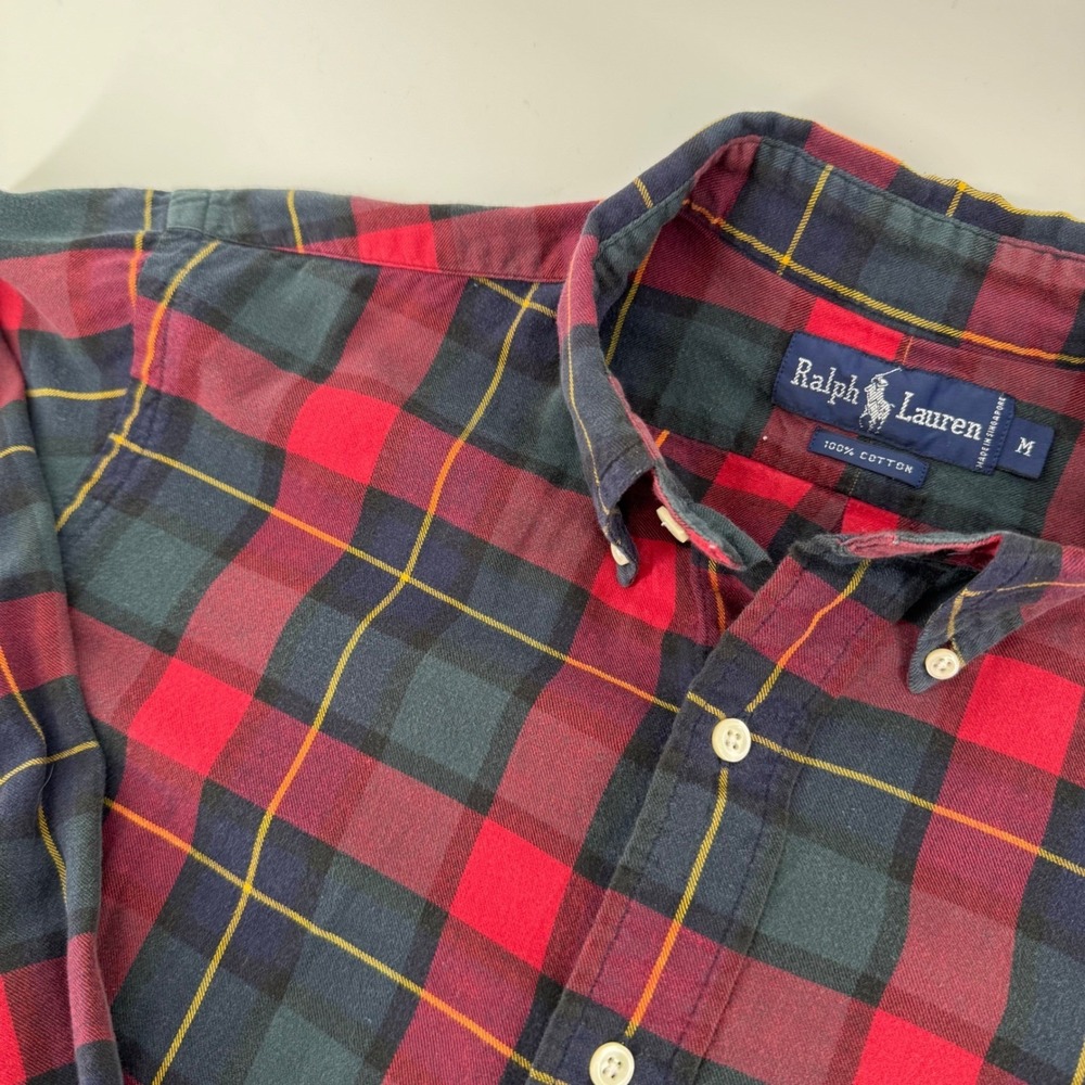 Ralph Lauren Men Plaid Casual Button Down Long Sleeve‎ Cotton Red Green Sz M